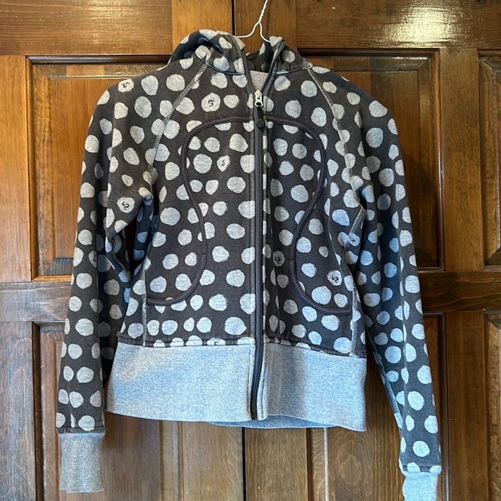 Lululemon Size 8 Polka Dot Scuba Hoodie Gray Full Zip Long Sleeves
